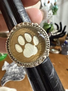 925, Sterling Silver Animal Dog Paw Statement Ring Sz -10 Wood Look Style - Picture 1 of 6