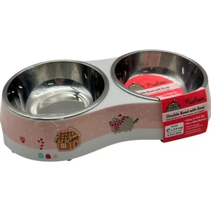 Pusheen Christmas Gingerbread Double Pet Bowl Stainless Steel Base - Picture 1 of 5