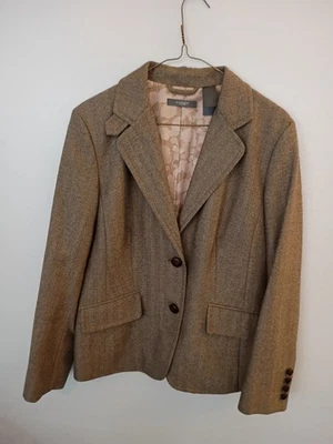 Liz Claiborne Wool Blazer 12P Brown Herringbone 2 Buttons, Pockets Vtg - Image 1 of 4