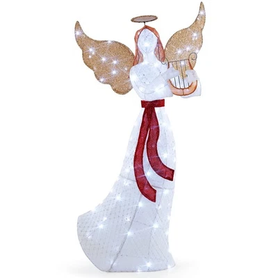 5 FT Lighted Angel with Harp LED Lights Halo Zip Ties & Ground Stakes Christmas - Image 1 of 4