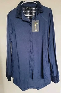 Mona B Jackie dunkelblau Knopfleiste Päckchen Tunika Bluse Häkel Gr. XL Boho NEU - Bild 1 von 3
