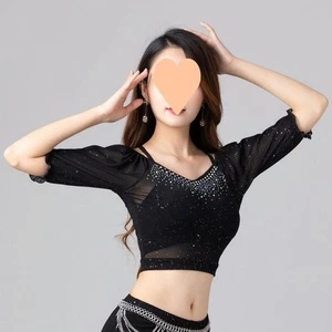 Top scollo a V diamante crop top danza pratica abiti donna danza del ventre top sexy - Foto 1 di 12