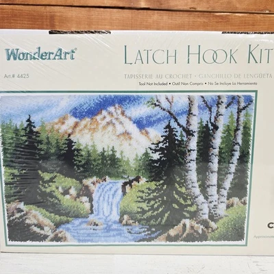 WonderArt SIERRA Mountain Stream Scene LATCH HOOK Rug KIT 30” x 50” #4425 - Image 1 of 4