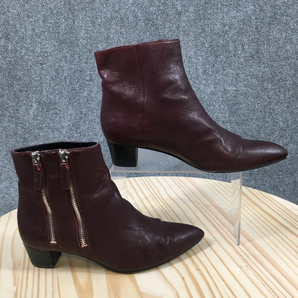 Nine West 靴子女式 6 M 束腰双拉链踝靴勃艮第皮革 — 第 1/4 张图片