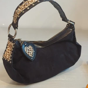Kathy Van Zeeland Black Suede Cheetah Shoulder Bag - Picture 1 of 8