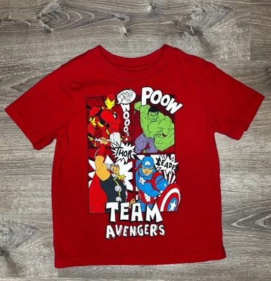Marvel Avengers Boys Red Graphic T-Shirt Short Sleeve Hulk Captain America Sz 4T - Image 1 of 3
