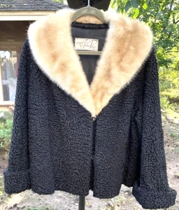Vintage Fur Coat Mink Collar Cream Persian Curly Lamb M/L Granny core Old Money - Picture 1 of 8