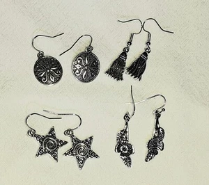 Lustiger Modeschmuck 4 Paar silberfarbene Ohrringe 4 Stück - Bild 1 von 10