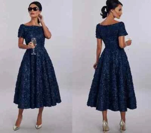Elegante Vestido de Madre de la Novia Acanalado Vestidos de Invitada de Boda Azul Marino Bata De - Imagen 1 de 9