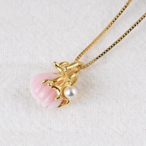 I05 Anhänger Blüte aus rosa Muschel Silber 925 vergoldet Halskette - Bild 1 von 9