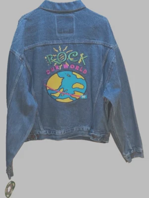 Rock Our World AP Vintage Años 90 Azul Denim Jeans Deporte Camionero Chaqueta Etiqueta L Nuevo Foto 1 de 2