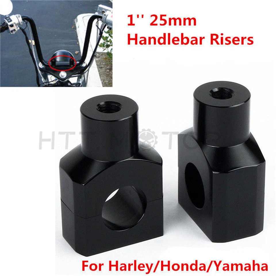 Black Shorty 1'' Handlebar Risers Clamp For Harley Fatboy Dyna Sportster Touring Foto 1 de 4