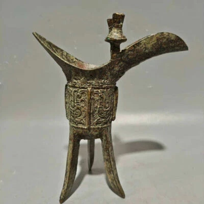 Vasos de vino de bronce antiguos de China de 19,5 cm con mango de bronce taza de vino  Foto 1 de 4