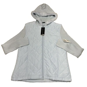 CAROLYN TAYLOR Ice Blue Zip Up Sweater Padded Nylon Jacket Size Large New - Picture 1 of 14