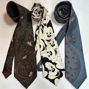 Three Vtg Cartoon Character Neckties. Disney, Looney Tunes Mickey Mouse, Taz - Picture 1 of 13