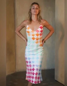 NEW - Jen’s Pirate Booty Oceanfront Midi Slip Dress Rainbow Check LARGE RRP £177 - Picture 1 of 10
