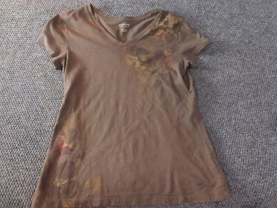 Camisa Sonoma Mujer Pequeña Marrón Floral Camiseta Top Blusa Foto 1 de 4