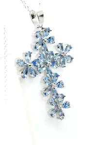 Violet-blue Tansanit Cross Flowers Pendant Sterling Silver Chain Necklace (908F) - Picture 1 of 7