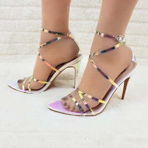 Zapatos de tacón alto So Me Jazzy con tiras plateadas punta puntiaguda abierta - 4,5 - Imagen 1 de 12