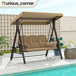 3 Person Outdoor Deluxe Hanging Chair Heavy Duty Steel Patio Swing w/ Canopy - Picture 1 of 11