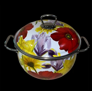 RETIRADO Pioneer Mujer 4 Cuartos JARDÍN FLORAL Maceta Esmaltada 9" x 5" con Tapa - Imagen 1 de 15