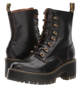 🔥 Dr. Martens Leona Damen Vintage Smooth Combat Boot, Größe 9 - Schwarz | Neu mit Karton - Bild 1 von 12
