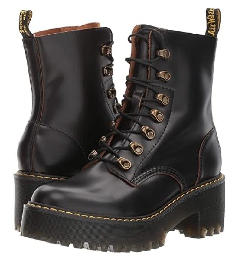 Dr. Martens Leona Women's Combat Boot, Size 9 - Black