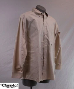 Vintage 90s Mens Tommy Hilfiger Long Sleeve Button Shirt Lion Crest Tan 17 34-35 - Picture 1 of 5