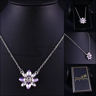 Halskette & Anhänger Blume, Kette Damen, Silber, + Etui, Geschenk Weihnachten - Bild 1 von 4