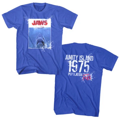 Póster de la película Jaws Shark Attack Amity Island Population 1975 camiseta de terror para hombre Foto 1 de 4