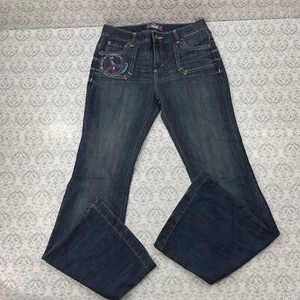 Old Navy Flare Peace and Love Graphic Pocket Blue Denim Jeans Junior Girls 16 - Picture 1 of 12