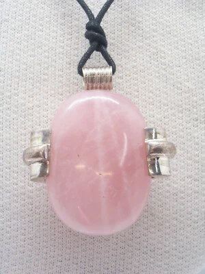 Ciondolo in ARGENTO 925 con QUARZO ROSA naturale - pendente Pietra Dura - - Immagine 1 di 4