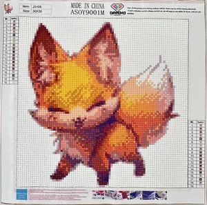 Diamond Art Painting Completed Finish Handmade Cute Kawaii Fox Unframe 12” x 12" - Picture 1 of 1