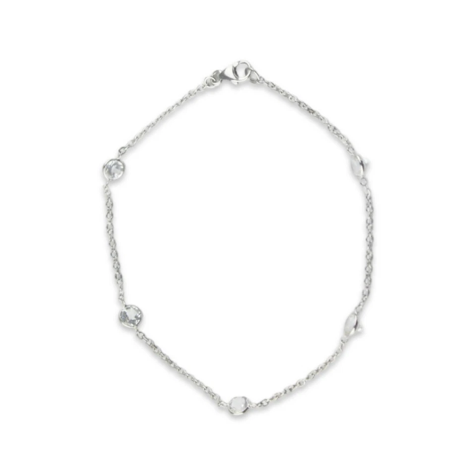 Pulsera pequeña de topacio blanco por yarda hecha a mano en oro blanco de 14k Foto 1 de 1