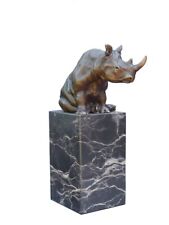 Statuetta rinoceronte scultura in bronzo statua in bronzo su pregiata base in marmo H: 22 cm (4838)