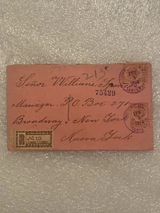 Rare 1898 Santa Marta Columbia Stamps Registered Cover Envelope New York - Picture 1 of 7