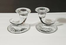 Etched Glass Cornicopia Candlestick Holders Set Clear Elegant Glass Fall Harvest