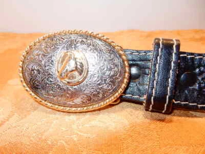 Boys Black Leather Belt & Buckle, Size M 24 - 26 - Image 1 of 4