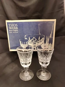 Boxed Thomas Webb Crystal Kingswinford Pair X 2 Sherry Aperitif Goblets Glasses - Picture 1 of 6