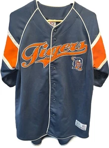 Vintage Detroit Tigers MLB True Fan Mens Large Embroidered Jersey Blue/Orange - Picture 1 of 21