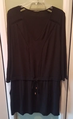 IKKS Black Shift or Drop Waist Dress V Neck - Size 8 US or 40 Foto 1 de 4