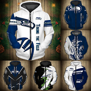 Seahawks Mens Full-zip Hoodie Casual Hooded Sweatshirt Jacket Sportswear Gift