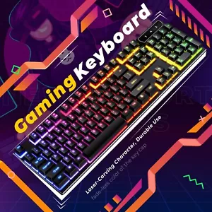 Wired Gaming Keyboard Mouse & RGB Backlit Mat Combo for PC Laptop Gamers - Picture 1 of 8