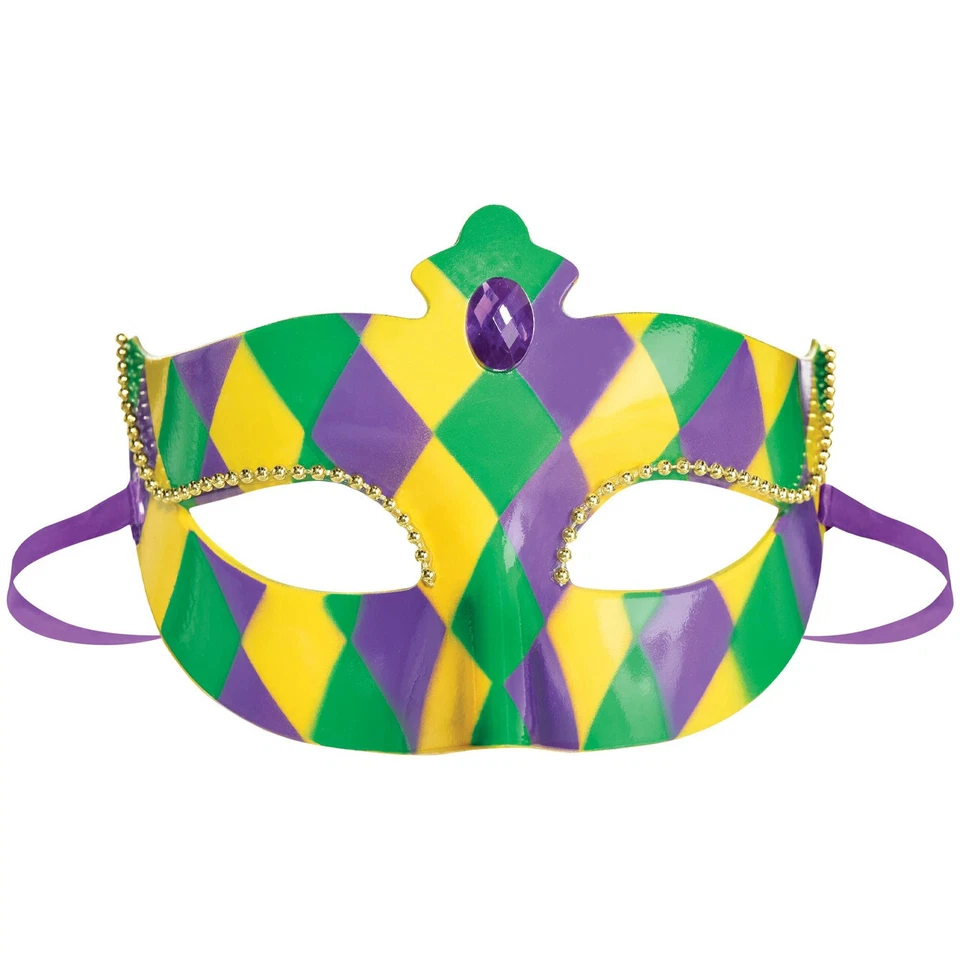 Purple Green Yellow Harlequin Jewel Mardi Gras Masquerade Mask Plastic - Image 1 of 1
