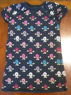 TEA Collection Girl Navy Blue Floral Cotton Sweater Dress Size 3 EUC - Image 1 of 4