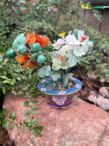 Elegantes Edelstein-Bäumchen im Cloisonné-Topf  Edelstein Gravur Skulptur - Bild 1 von 8