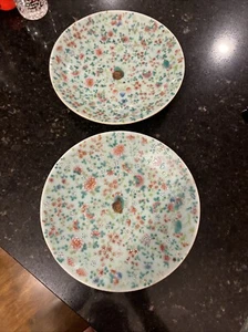 Chinese Celadon Cantonese Famille Rose Porcelain Plate 10 In Deep Plate 2. Wax - Picture 1 of 24