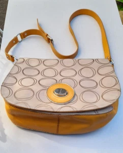 Oroton Brown Monogram Pattern Leather Crossbody Bag Handbag Australian Vntg - Picture 1 of 13