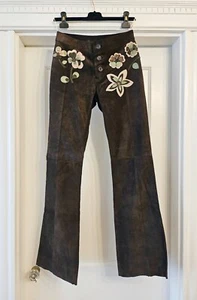 NWT MARNI Flower Embroidered Suede Leather Pants, size 38 (IT) - XS - Picture 1 of 22