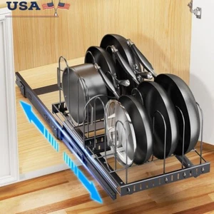 Pull Out Pots & Pans Organizer W/ Adjustable Dividers Under Cabinet Storage New - Picture 1 of 7